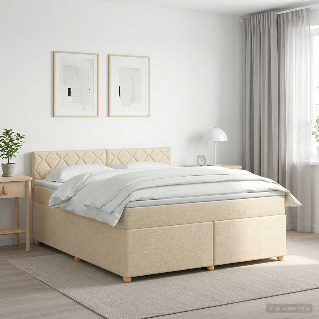 Boxmadras med topmadras Cremefarvet 180 x 200 cm Stof
