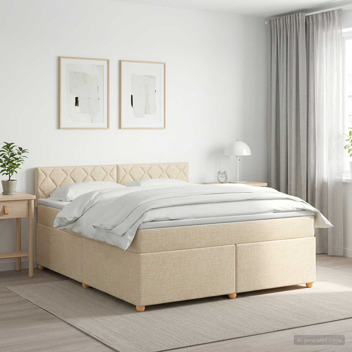 Boxmadras med topmadras Cremefarvet 140 x 190 cm Stof