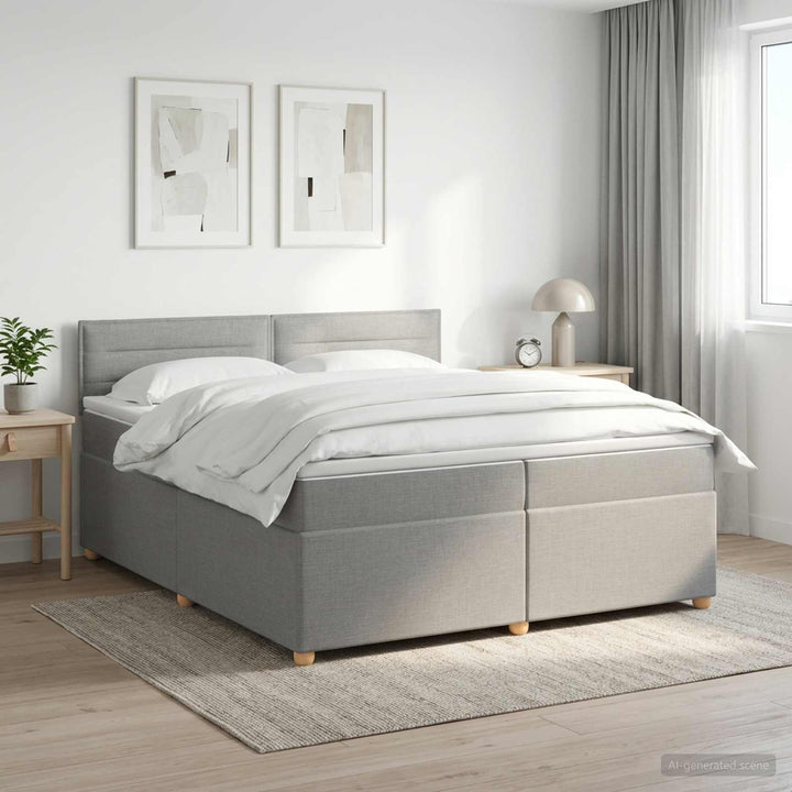 Boxmadras med topmadras Lysegrå 200 x 200 cm Stof