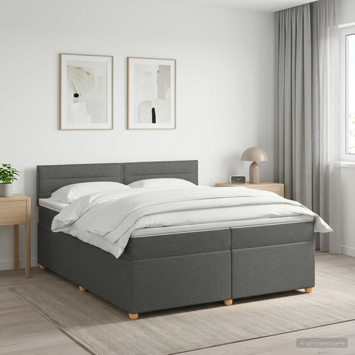 Boxmadras med topmadras Mørkegrå 200 x 200 cm Stof