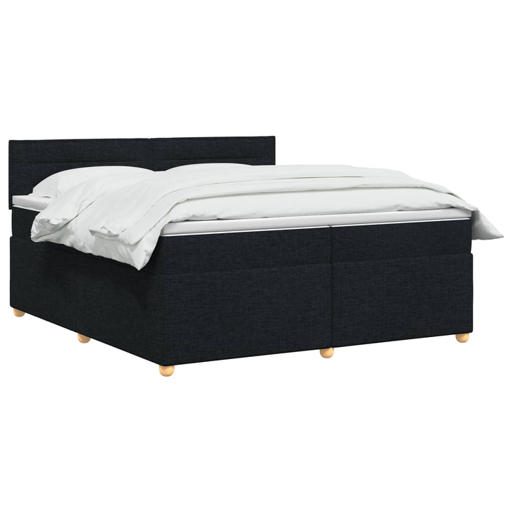 Boxmadras med topmadras med hovedgærde Sort 200 x 200 cm Stof