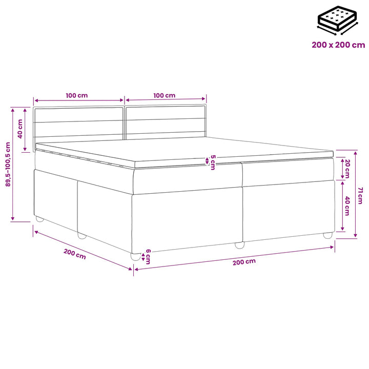Boxmadras med topmadras med hovedgærde Sort 200 x 200 cm Stof