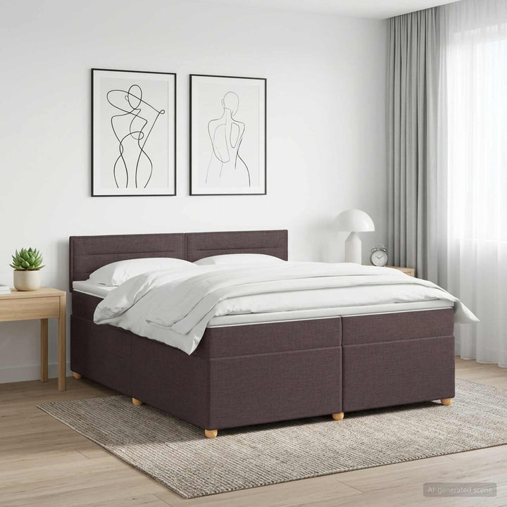 Boxmadras med topmadras Mørk Brun 200 x 200 cm Stof