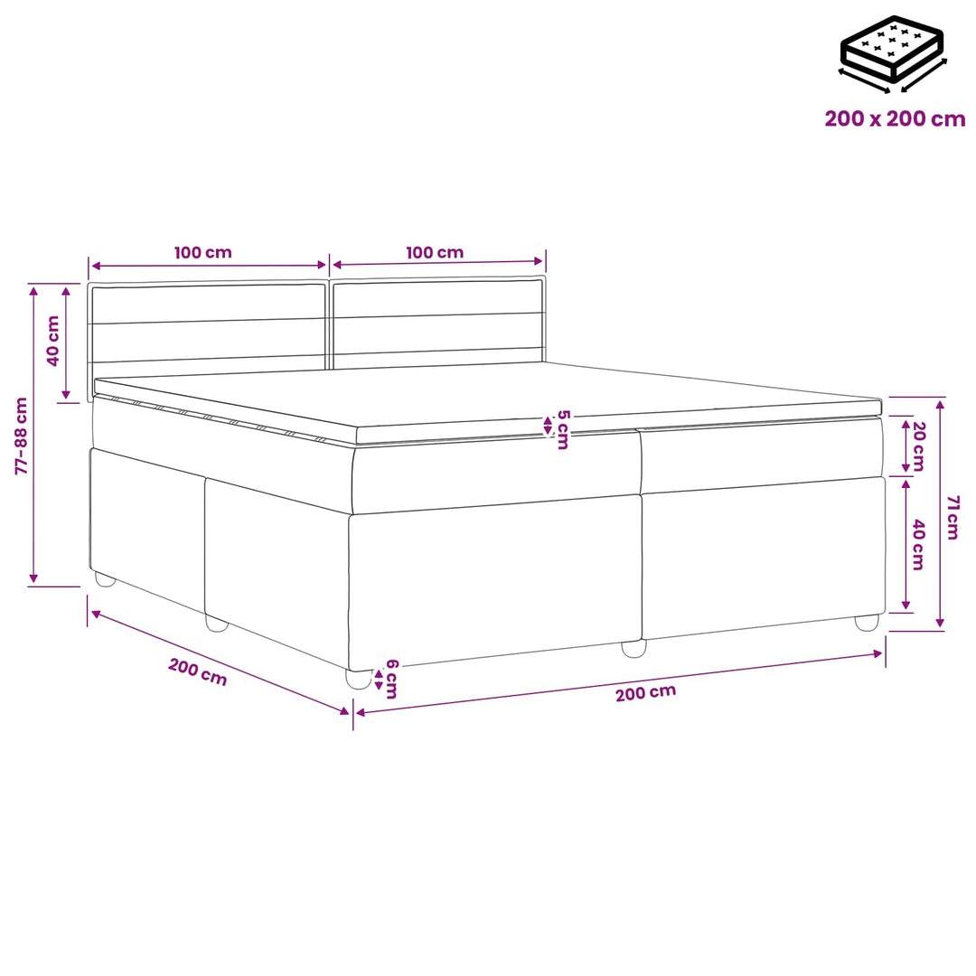 Boxmadras med topmadras Mørk Brun 200 x 200 cm Stof