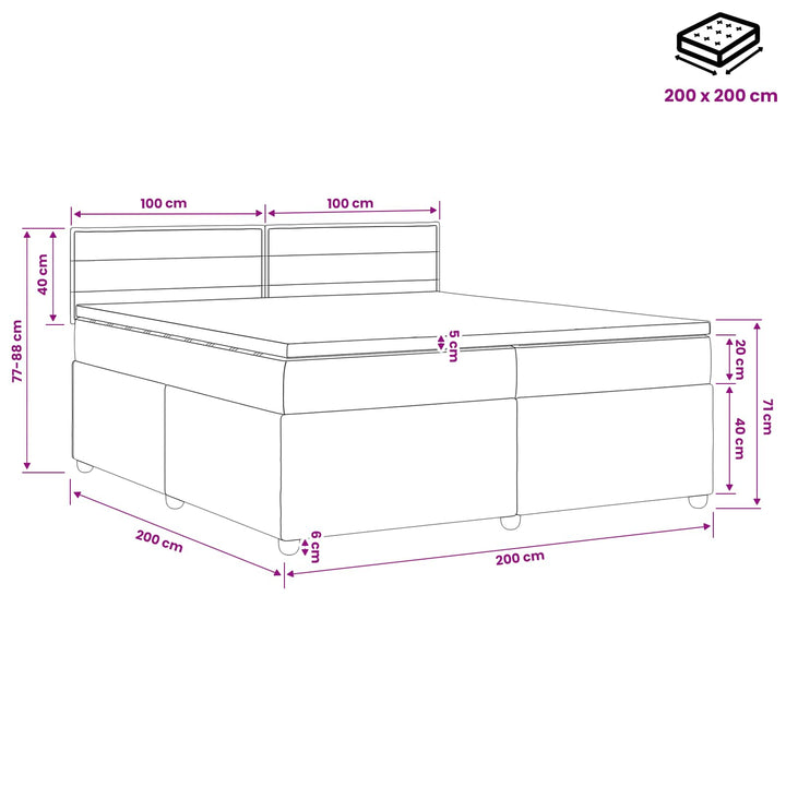 Boxmadras med topmadras Mørk Brun 200 x 200 cm Stof
