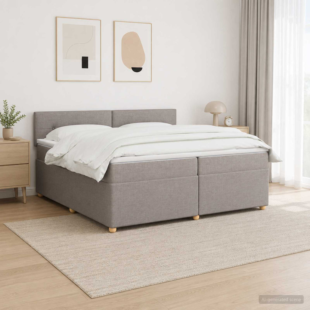 Boxmadras med topmadras Gråbrun 200 x 200 cm Stof