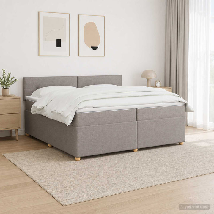 Boxmadras med topmadras Gråbrun 200 x 200 cm Stof