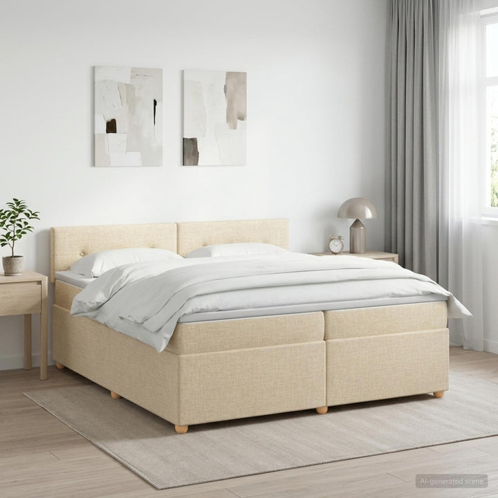Boxmadras med topmadras Cremefarvet 200 x 200 cm Stof
