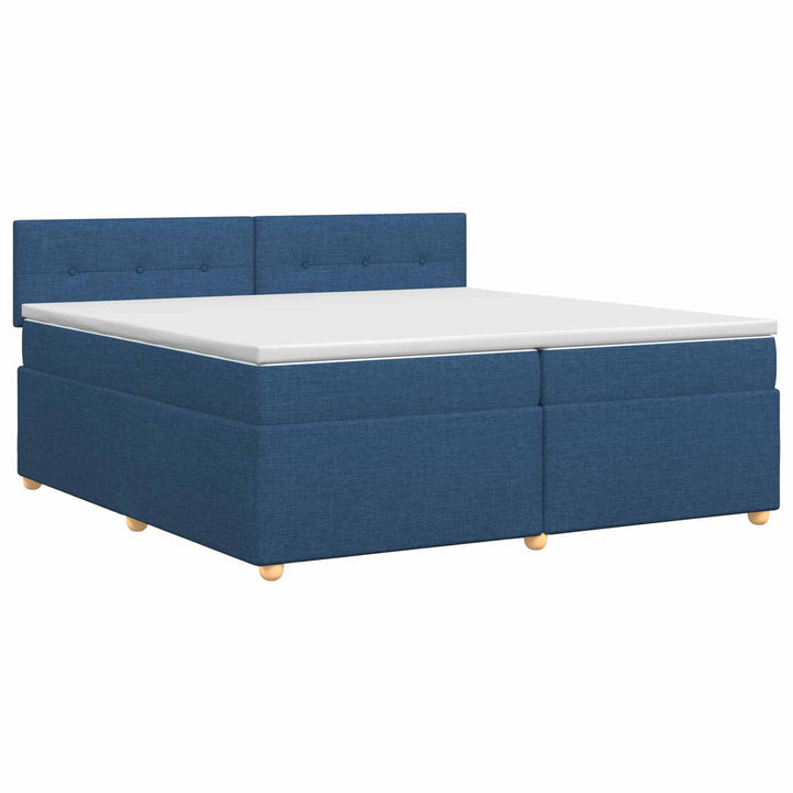 Boxmadras med topmadras med hovedgærde Blå 200 x 200 cm Stof