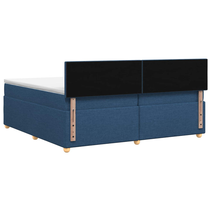 Boxmadras med topmadras med hovedgærde Blå 200 x 200 cm Stof