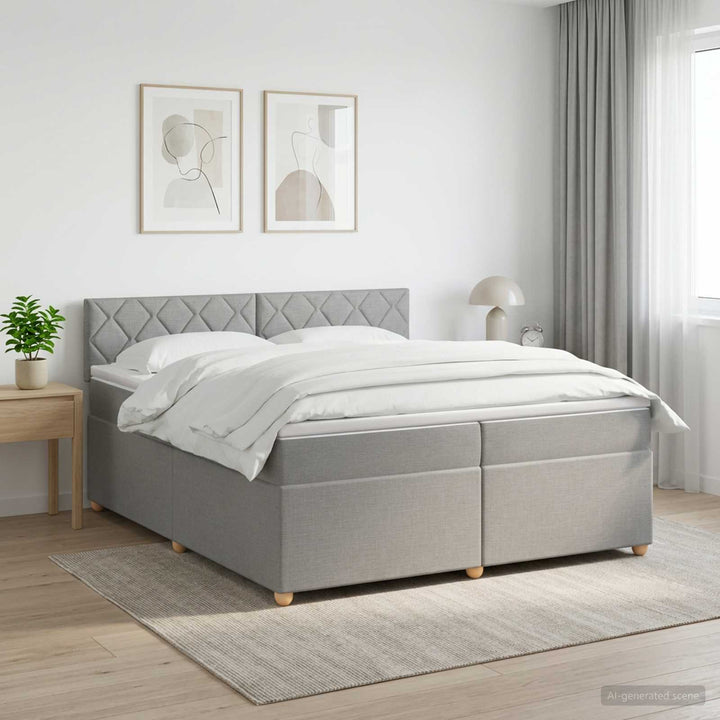Boxmadras med topmadras Lysegrå 200 x 200 cm Stof
