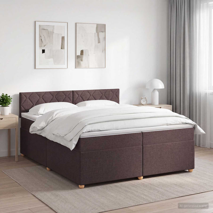 Boxmadras med topmadras Mørk Brun 200 x 200 cm Stof