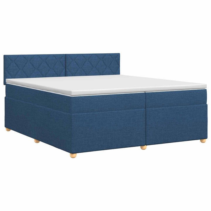Boxmadras med topmadras med hovedgærde Blå 200 x 200 cm Stof