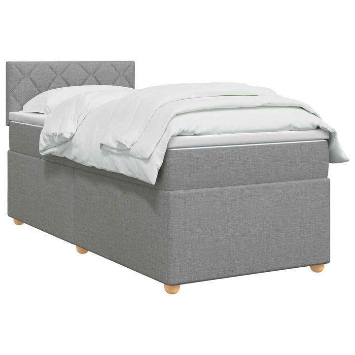 Boxmadras med topmadras med hovedgærde Lysegrå 90 x 190 cm Stof