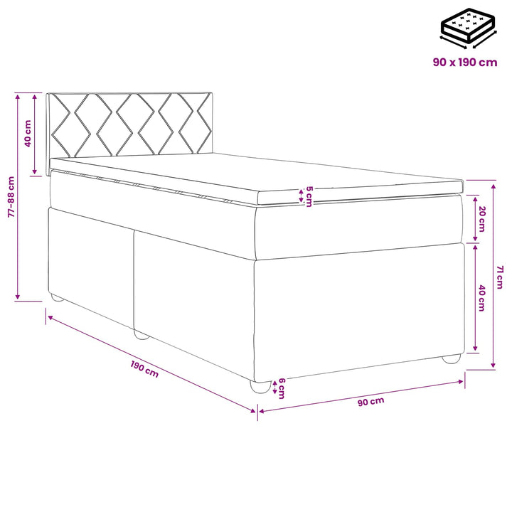 Boxmadras med topmadras Mørkegrå 90 x 190 cm Stof
