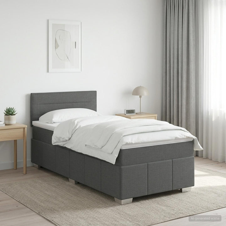 Boxmadras med topmadras Mørkegrå 90 x 200 cm Stof