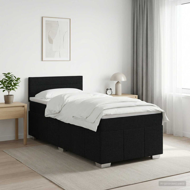 Boxmadras med topmadras med hovedgærde Sort 100 x 200 cm Stof