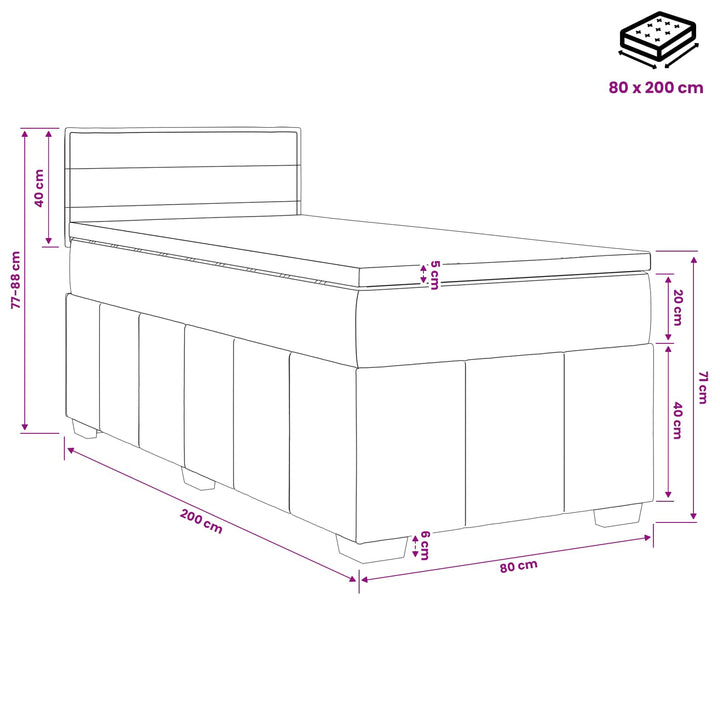 Boxmadras med topmadras Cremefarvet 80 x 200 cm Stof