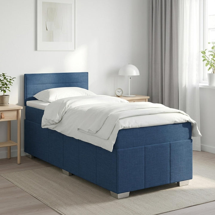 Boxmadras med topmadras med hovedgærde Blå 100 x 200 cm Stof