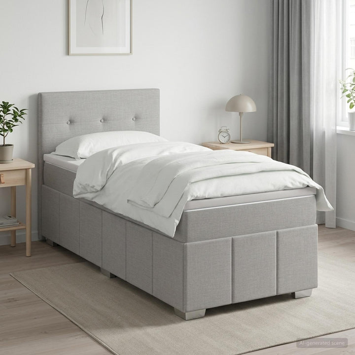 Boxmadras med topmadras med hovedgærde Lysegrå 90 x 200 cm Stof