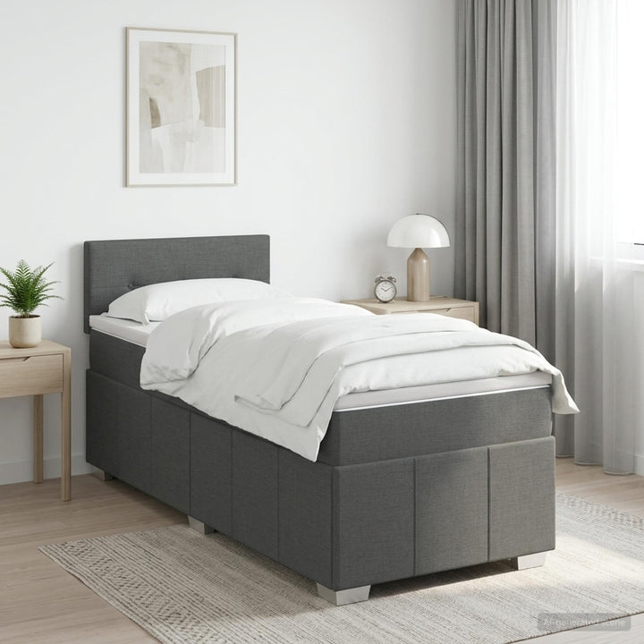 Boxmadras med topmadras Mørkegrå 80 x 200 cm Stof