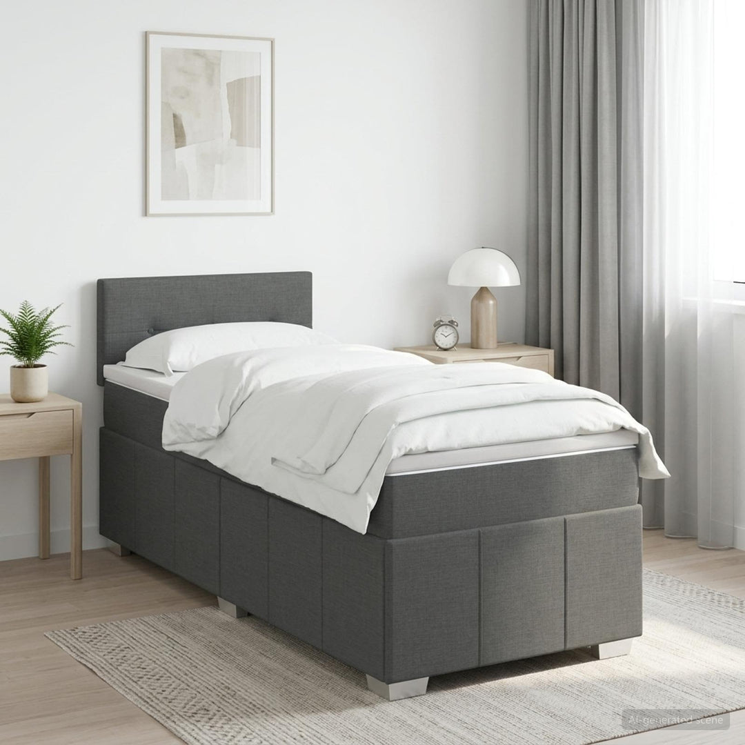 Boxmadras med topmadras Mørkegrå 100 x 200 cm Stof