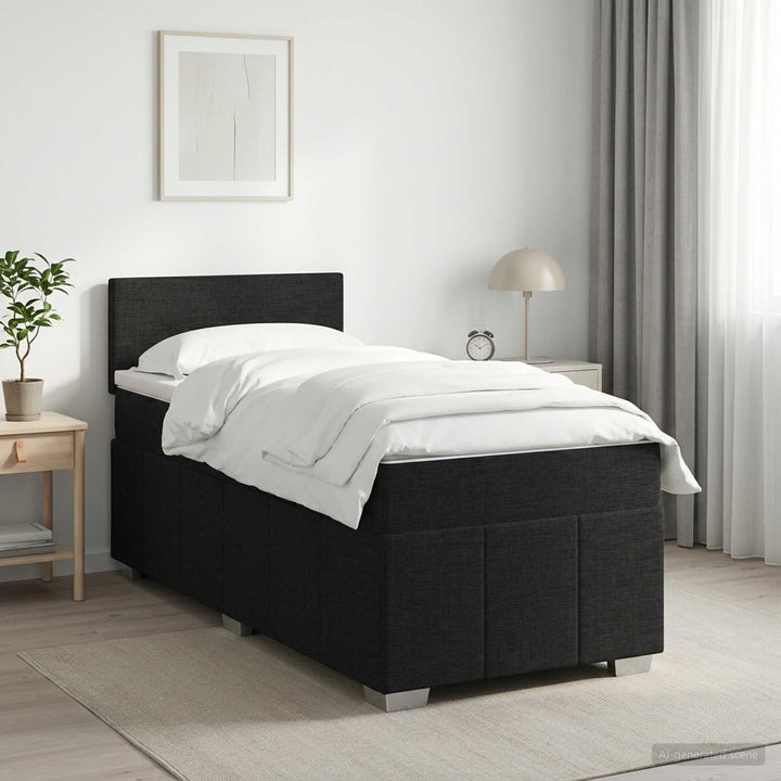 Boxmadras med topmadras med hovedgærde Sort 90 x 200 cm Stof