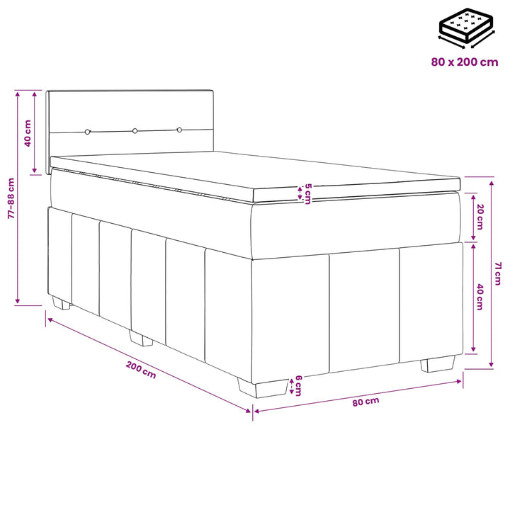 Boxmadras med topmadras med hovedgærde Sort 80 x 200 cm Stof