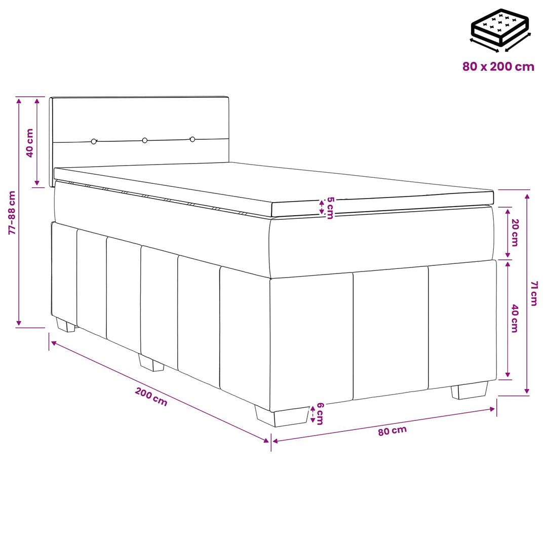 Boxmadras med topmadras Cremefarvet 80 x 200 cm Stof