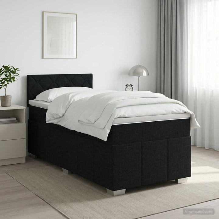 Boxmadras med topmadras med hovedgærde Sort 90 x 200 cm Stof