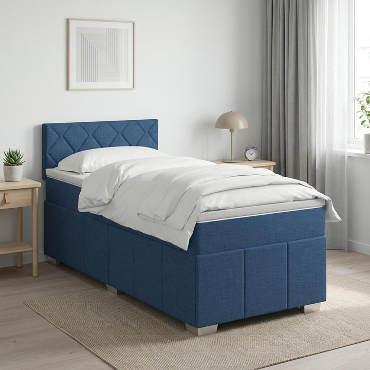 Boxmadras med topmadras med hovedgærde Blå 100 x 200 cm Stof