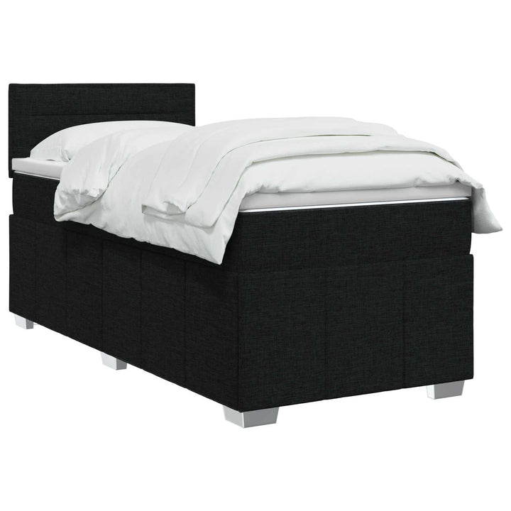 Boxmadras med topmadras med hovedgærde Sort 90 x 190 cm Stof