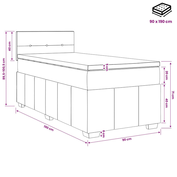 Boxmadras med topmadras Mørkegrå 90 x 190 cm Stof