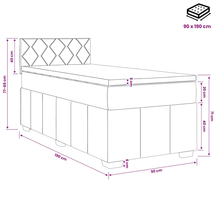 Boxmadras med topmadras Mørkegrå 90 x 190 cm Stof