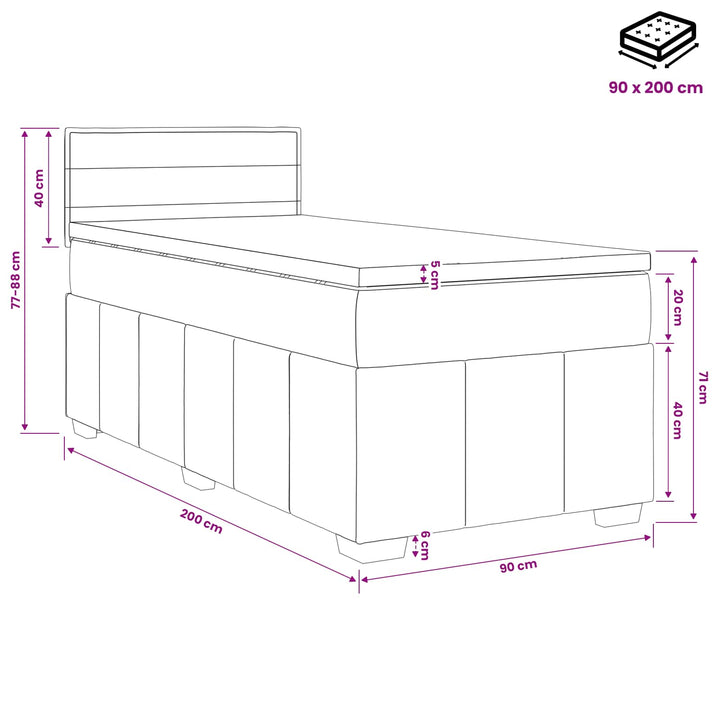Boxmadras med topmadras Mørkegrå 90 x 200 cm Stof