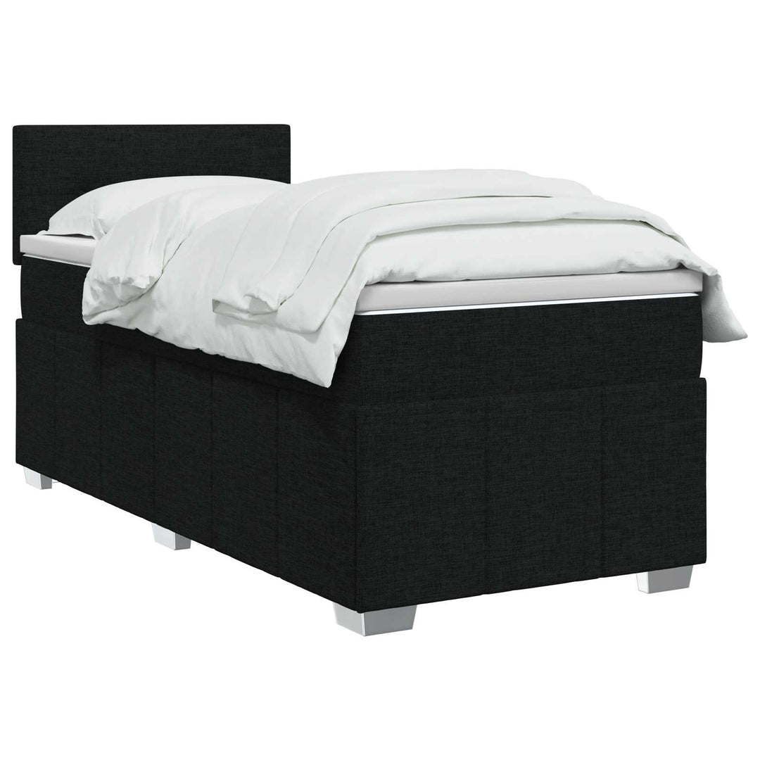 Boxmadras med topmadras med hovedgærde Sort 90 x 200 cm Stof
