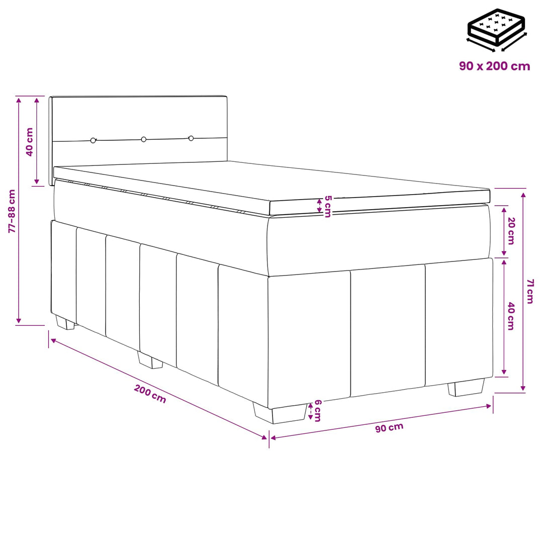Boxmadras med topmadras Mørk Brun 90 x 200 cm Stof