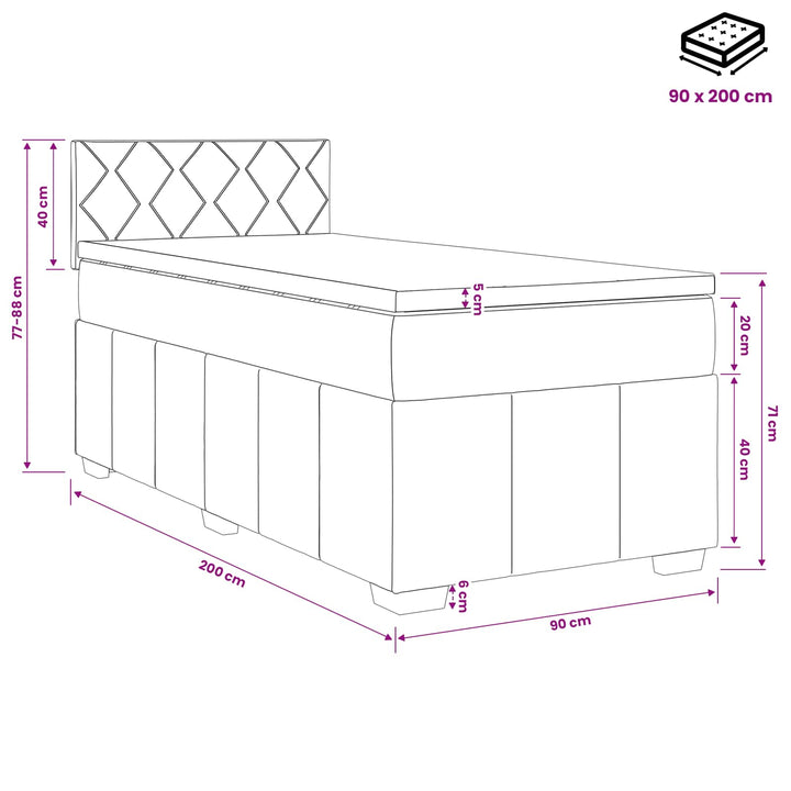 Boxmadras med topmadras med hovedgærde Lysegrå 90 x 200 cm Stof