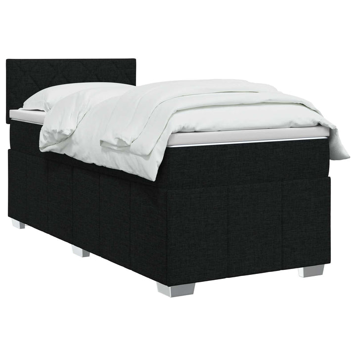 Boxmadras med topmadras med hovedgærde Sort 90 x 200 cm Stof