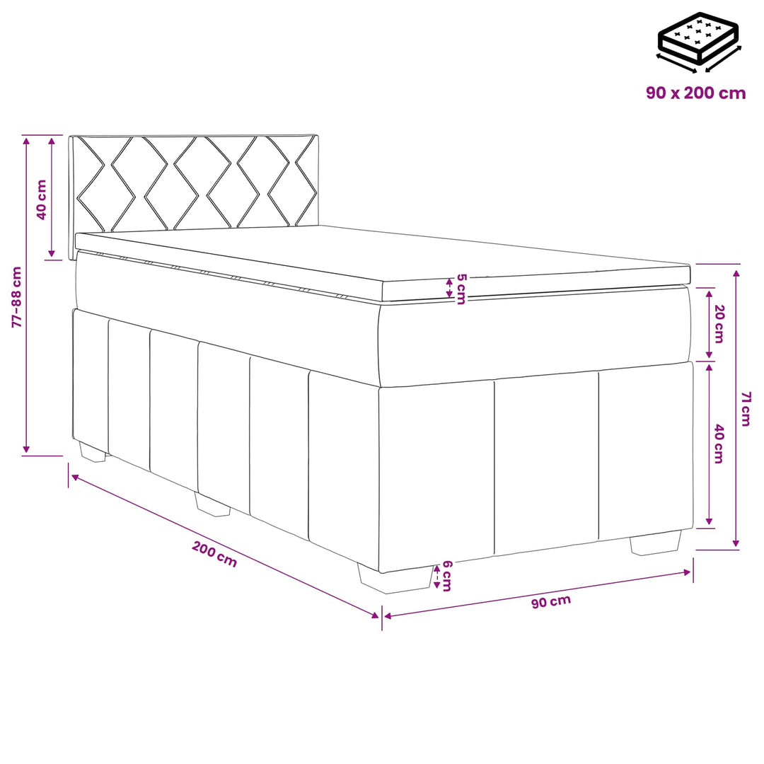 Boxmadras med topmadras med hovedgærde Sort 90 x 200 cm Stof