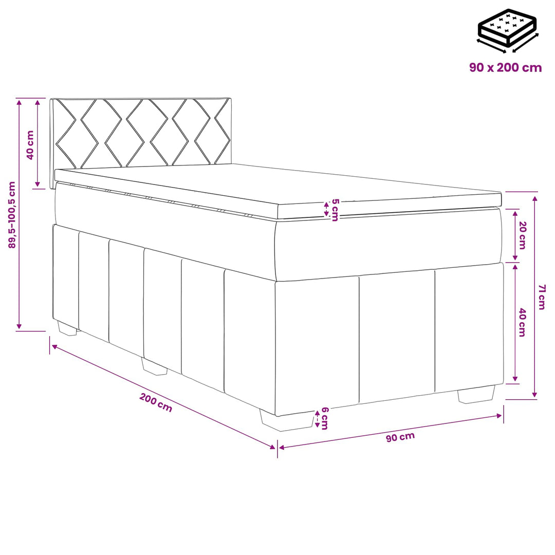 Boxmadras med topmadras Cremefarvet 90 x 200 cm Stof
