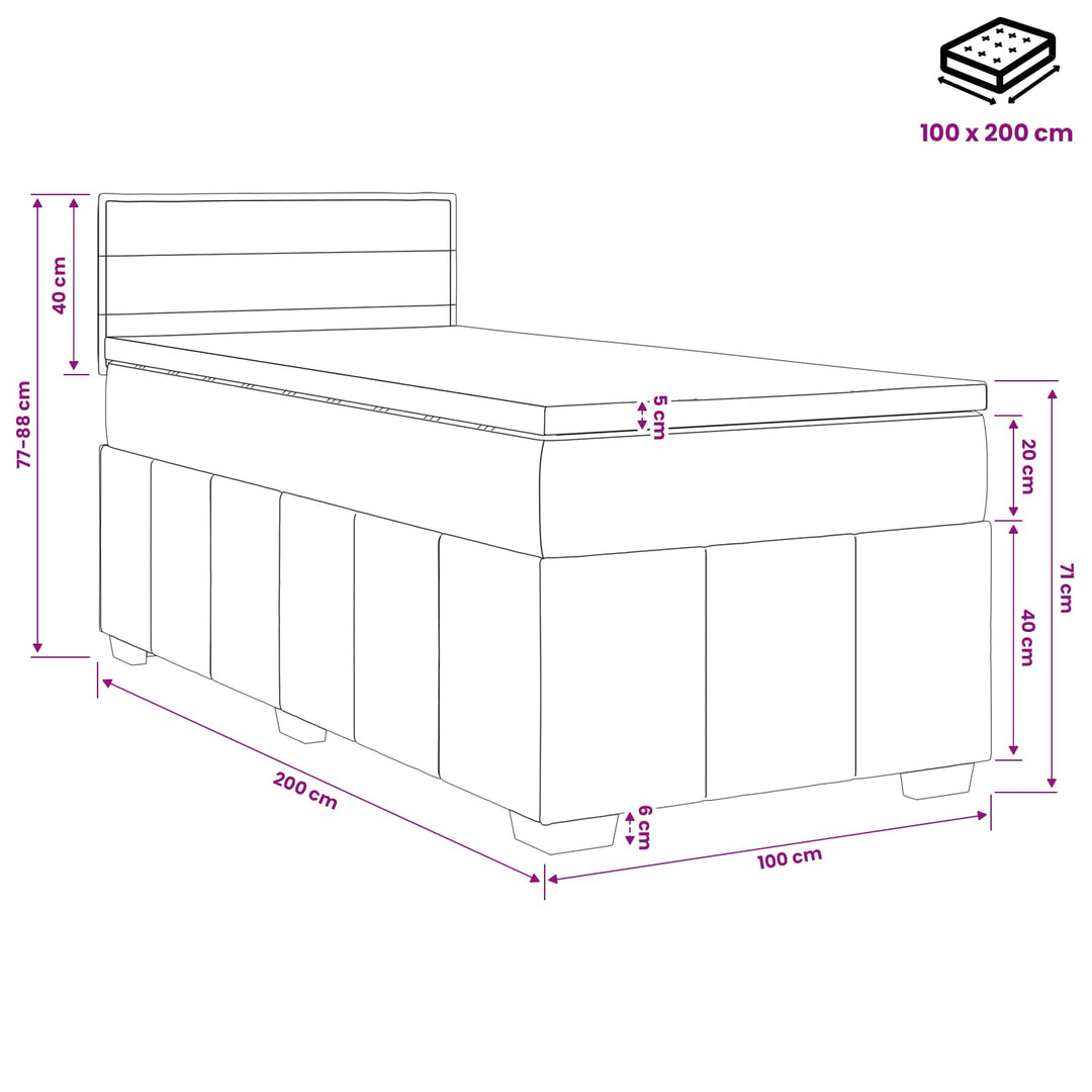 Boxmadras med topmadras Cremefarvet 100 x 200 cm Stof
