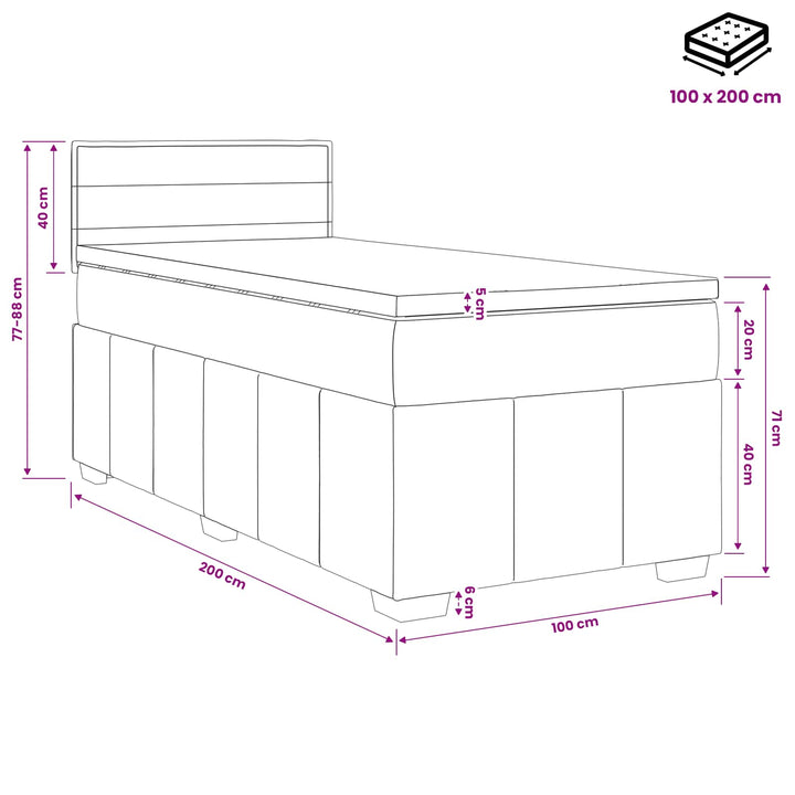 Boxmadras med topmadras med hovedgærde Blå 100 x 200 cm Stof