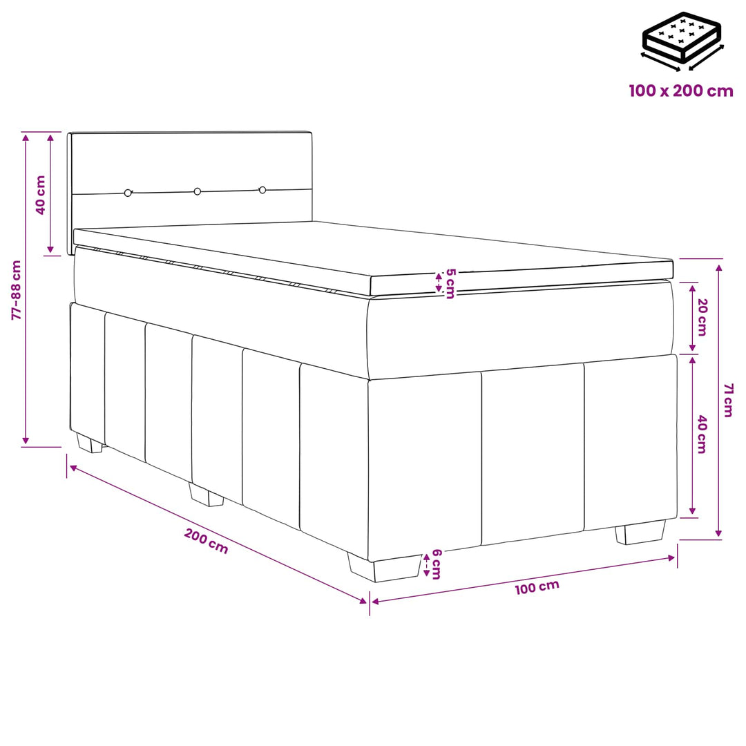 Boxmadras med topmadras med hovedgærde Sort 100 x 200 cm Stof