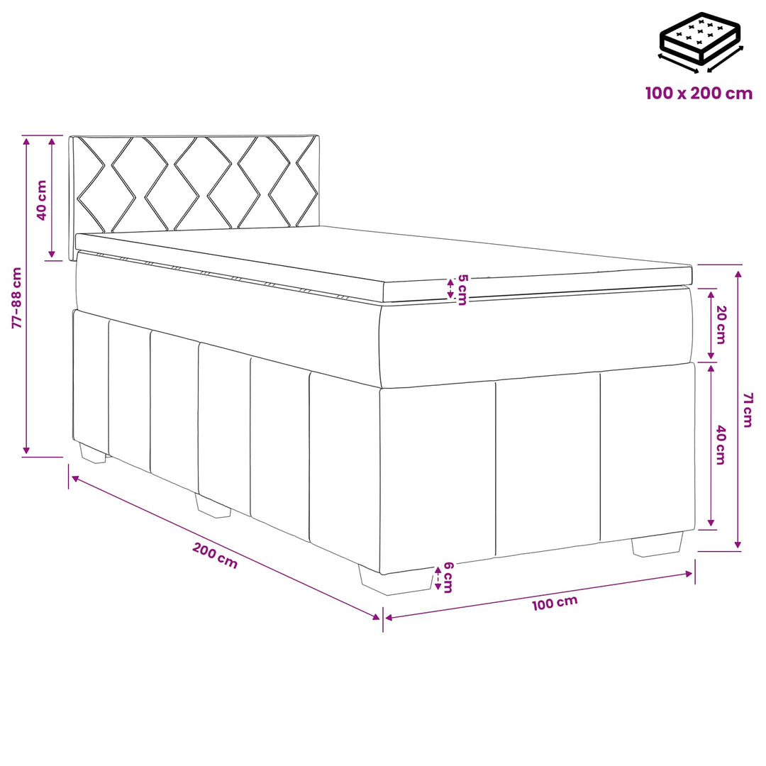 Boxmadras med topmadras Cremefarvet 100 x 200 cm Stof