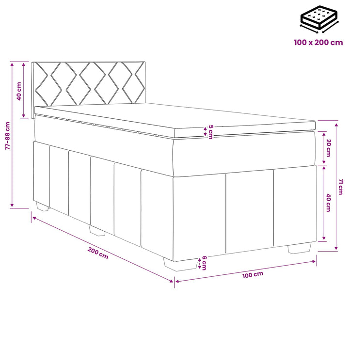 Boxmadras med topmadras med hovedgærde Blå 100 x 200 cm Stof