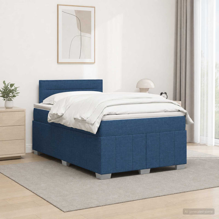 Boxmadras med topmadras med hovedgærde Blå 120 x 190 cm Stof