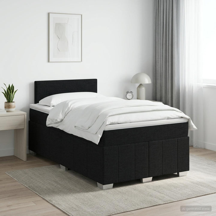 Boxmadras med topmadras med hovedgærde Sort 120 x 200 cm Stof