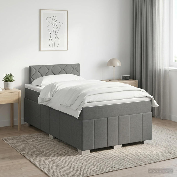 Boxmadras med topmadras Mørkegrå 120 x 190 cm Stof