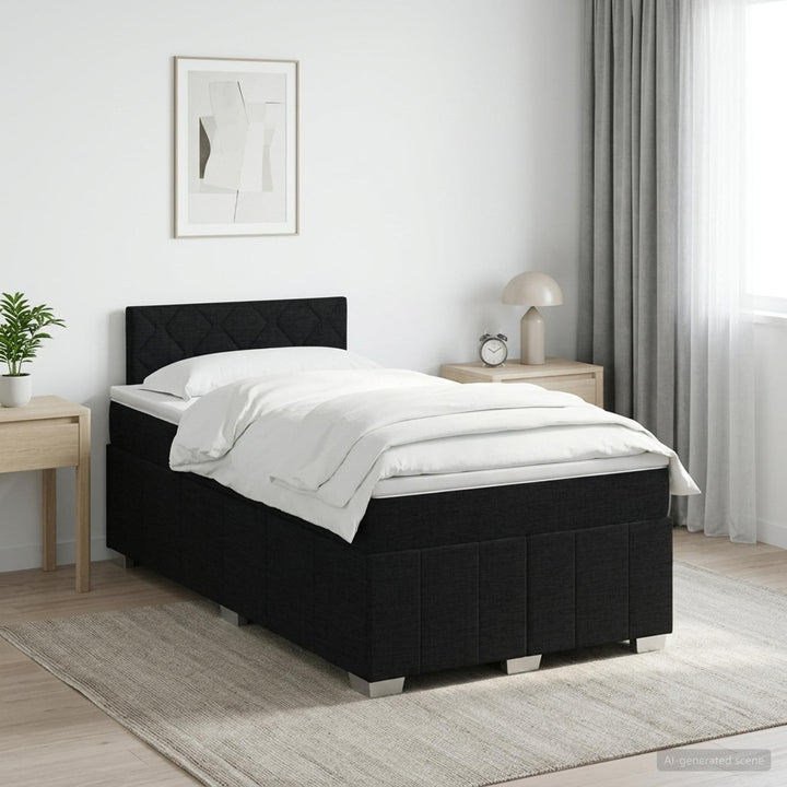 Boxmadras med topmadras med hovedgærde Sort 120 x 200 cm Stof